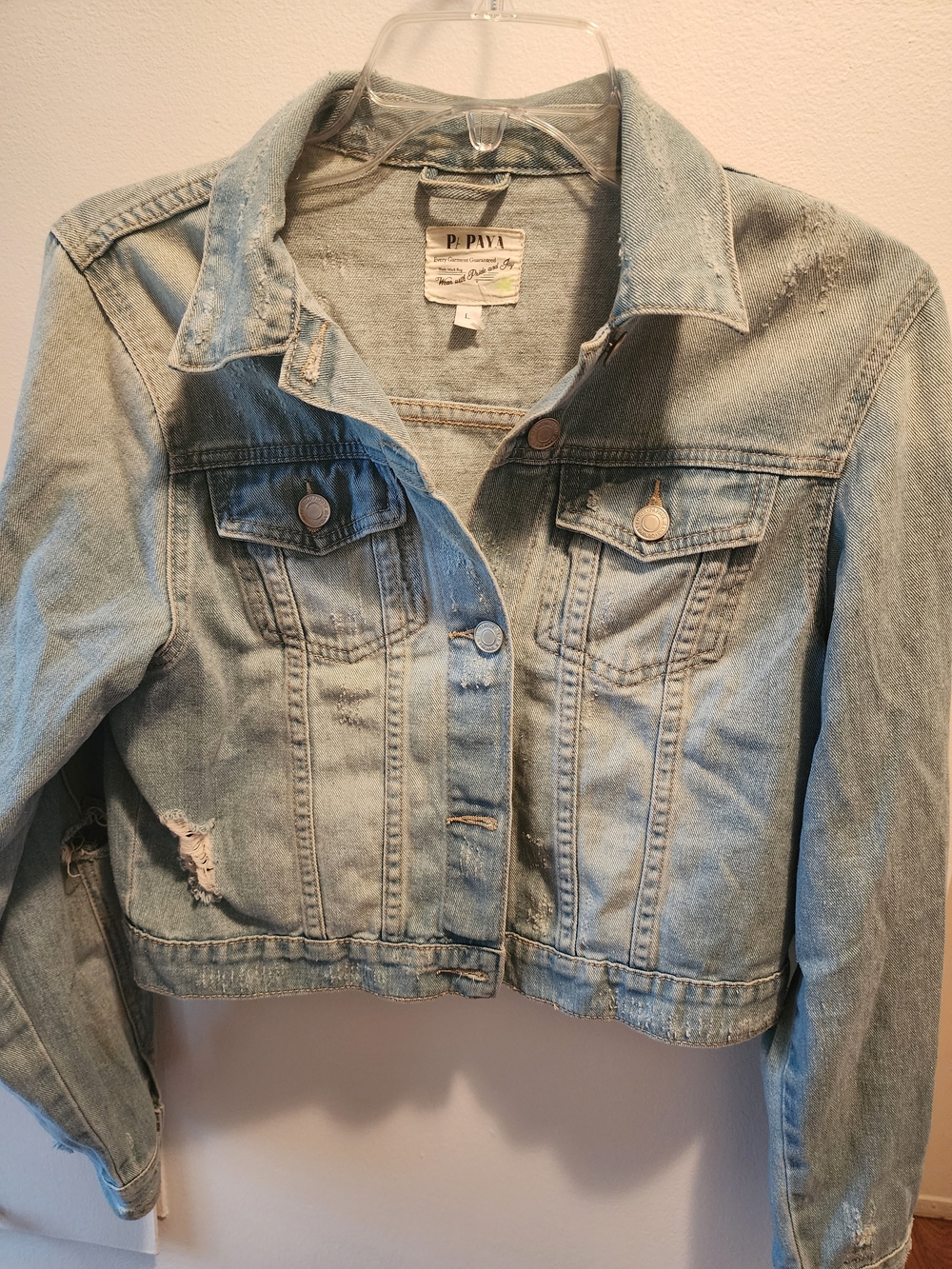 Light Blue Distressed Denim Jacket - Women's